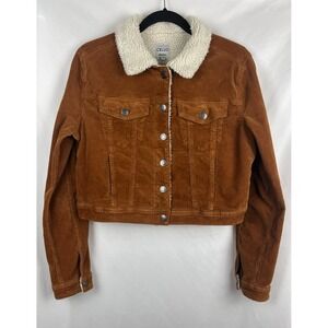 Cello Brown Corduroy Sherpa Lined Jacket Medium Cropped Trucker Boho Western EUC